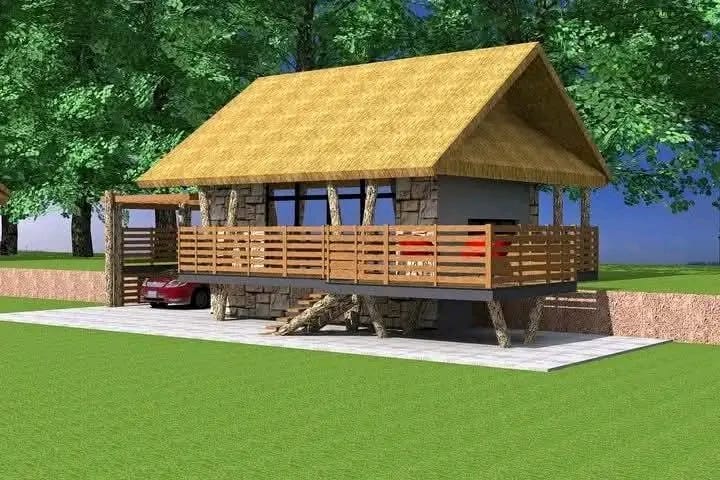 Thatch and timber deck cabin